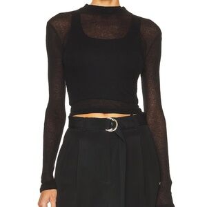 John Elliott Gauze Rib Long Sleeve Mock Neck Top